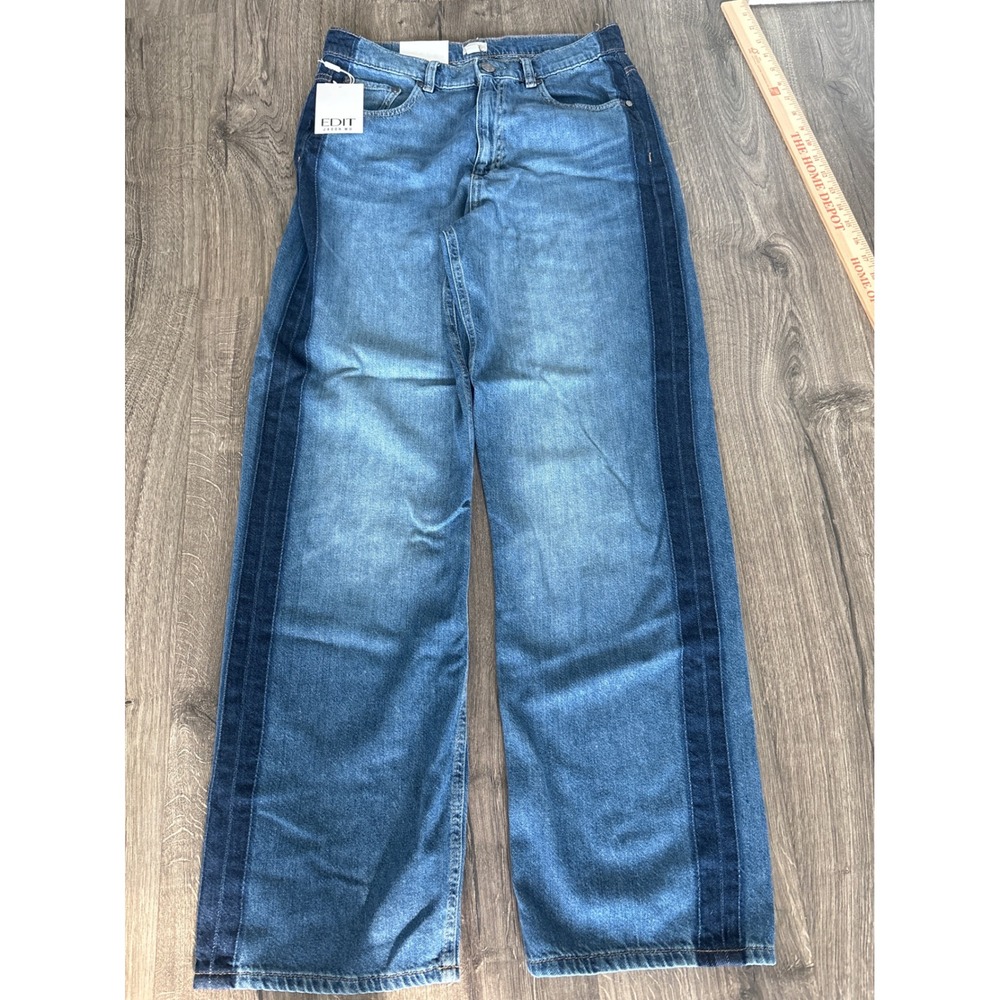 Jason Wu Edit Playa Norte Wide Leg Side Stripe Jeans Blue 27 JE612003 NEW